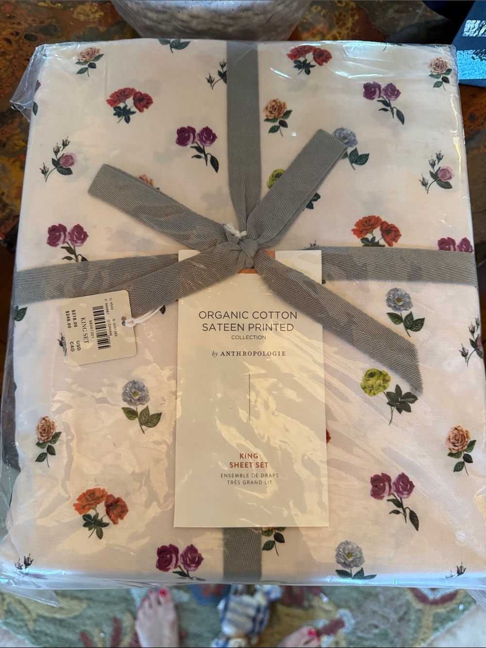 Anthropologie Organic Cotton Sateen Printed King Sheet Set